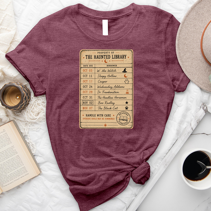 haunted library card unisex tee
