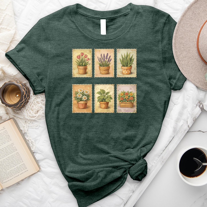 watercolor plant stamps tee