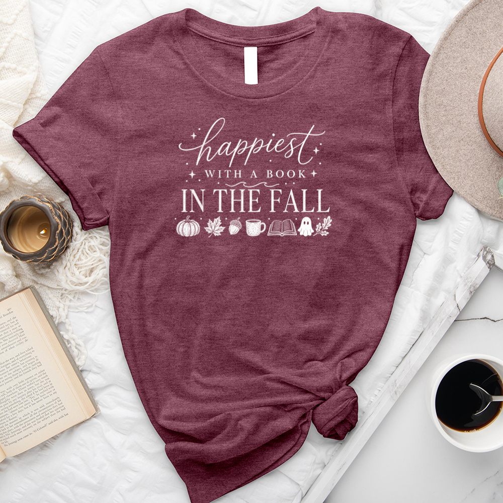 happiest with a book fall unisex tee