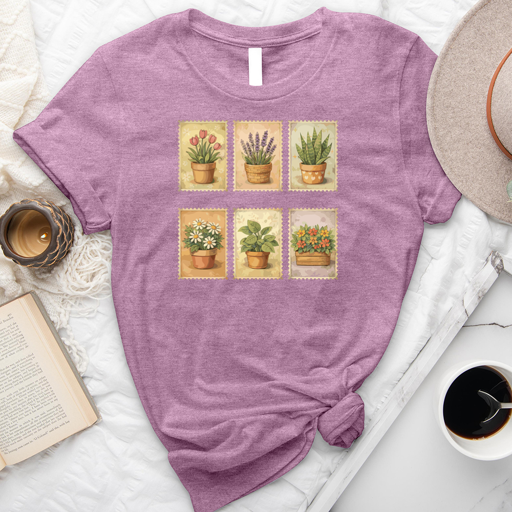 watercolor plant stamps tee