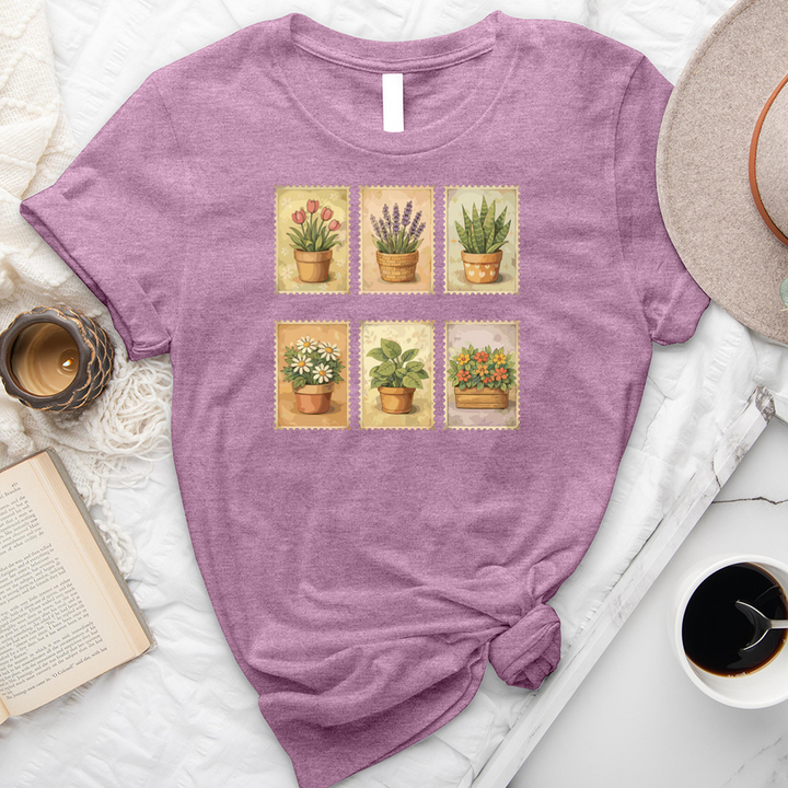 watercolor plant stamps tee