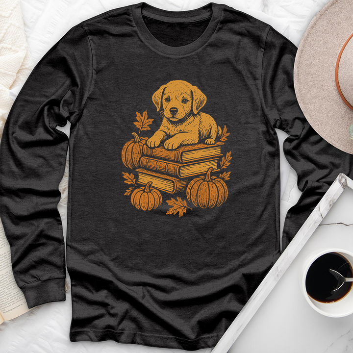 autumn puppy books long sleeve unisex tee
