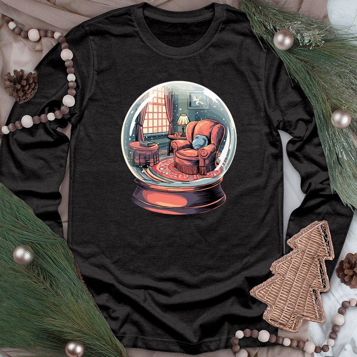 reading nook snowglobe long sleeve unisex tee