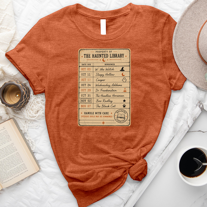 haunted library card unisex tee