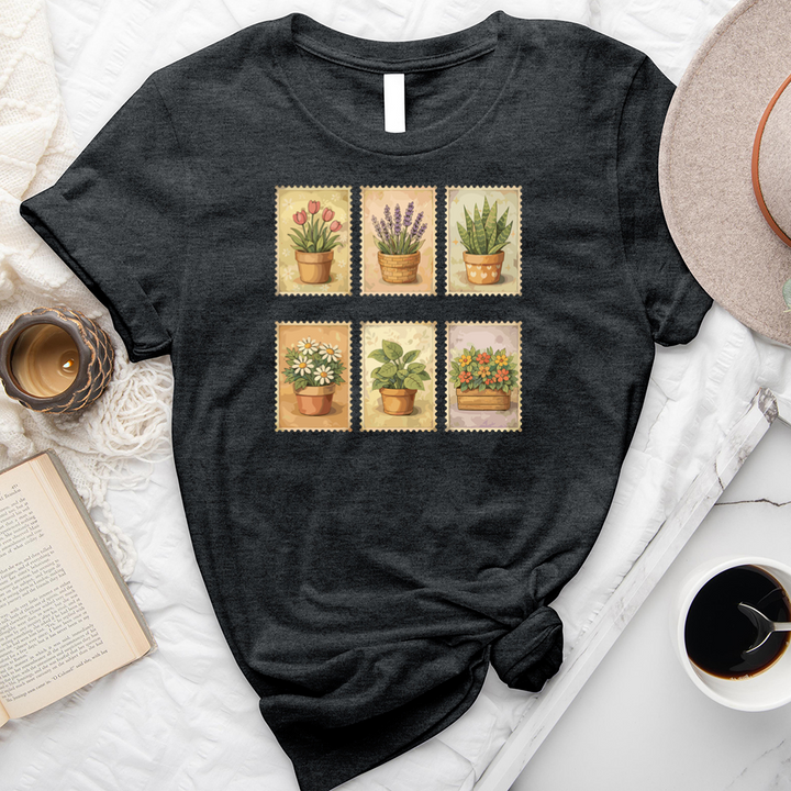 watercolor plant stamps tee