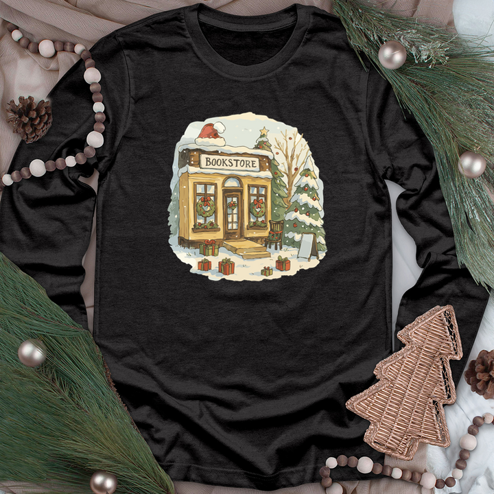 christmas bookstore long sleeve unisex tee