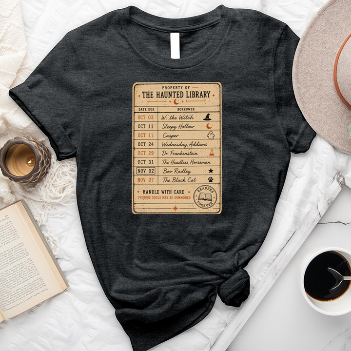 haunted library card unisex tee