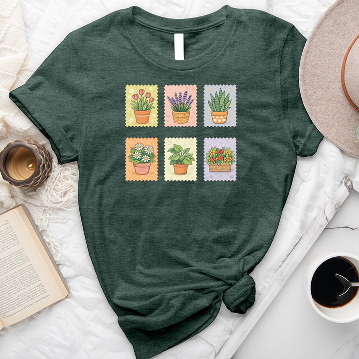 whimsical plant stamps unisex tee