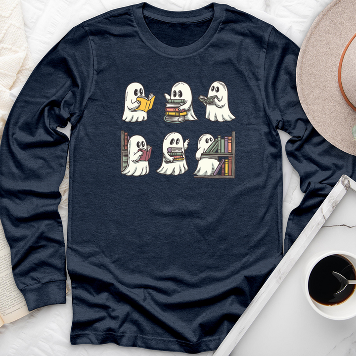 ghosts reading books long sleeve unisex tee