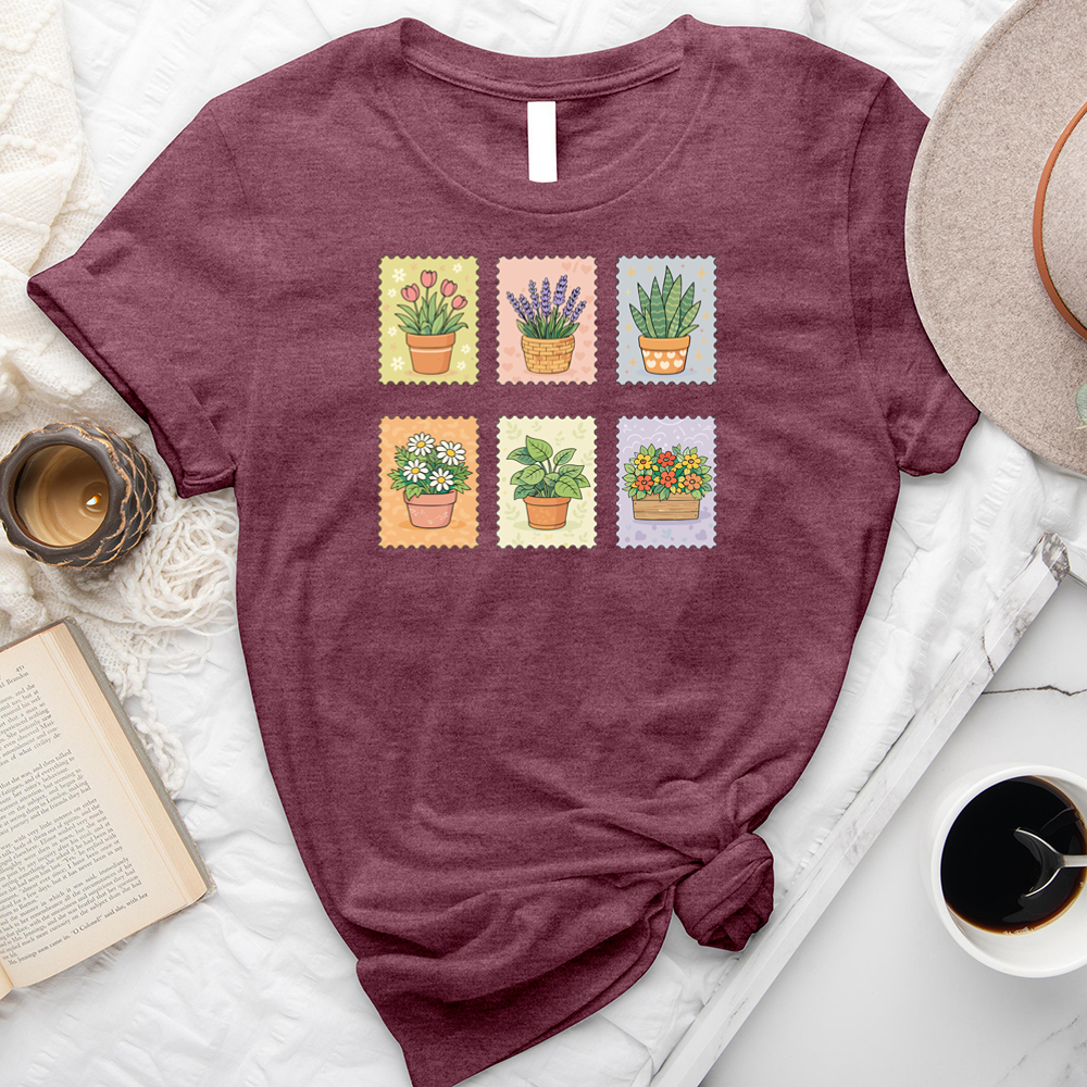 whimsical plant stamps unisex tee
