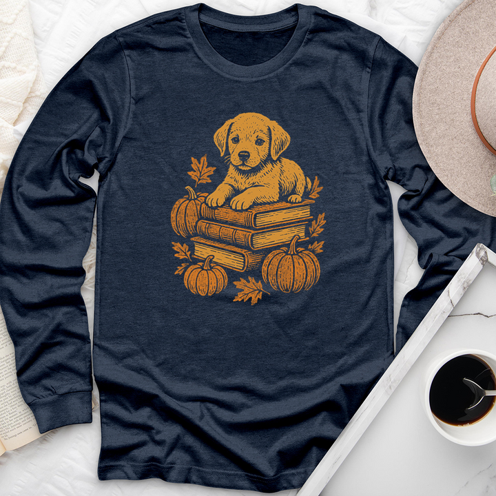 autumn puppy books long sleeve unisex tee