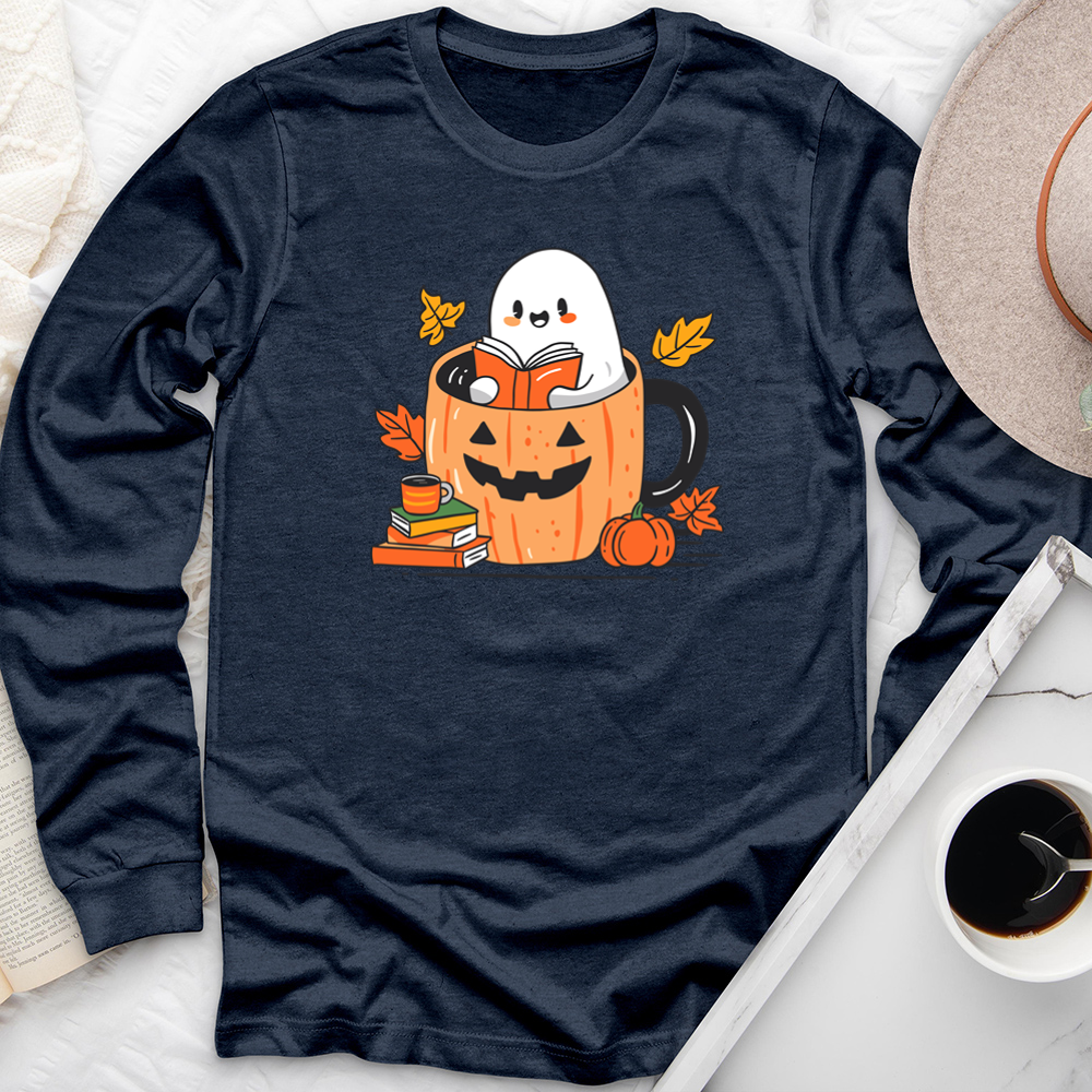 ghost reading mug long sleeve unisex tee