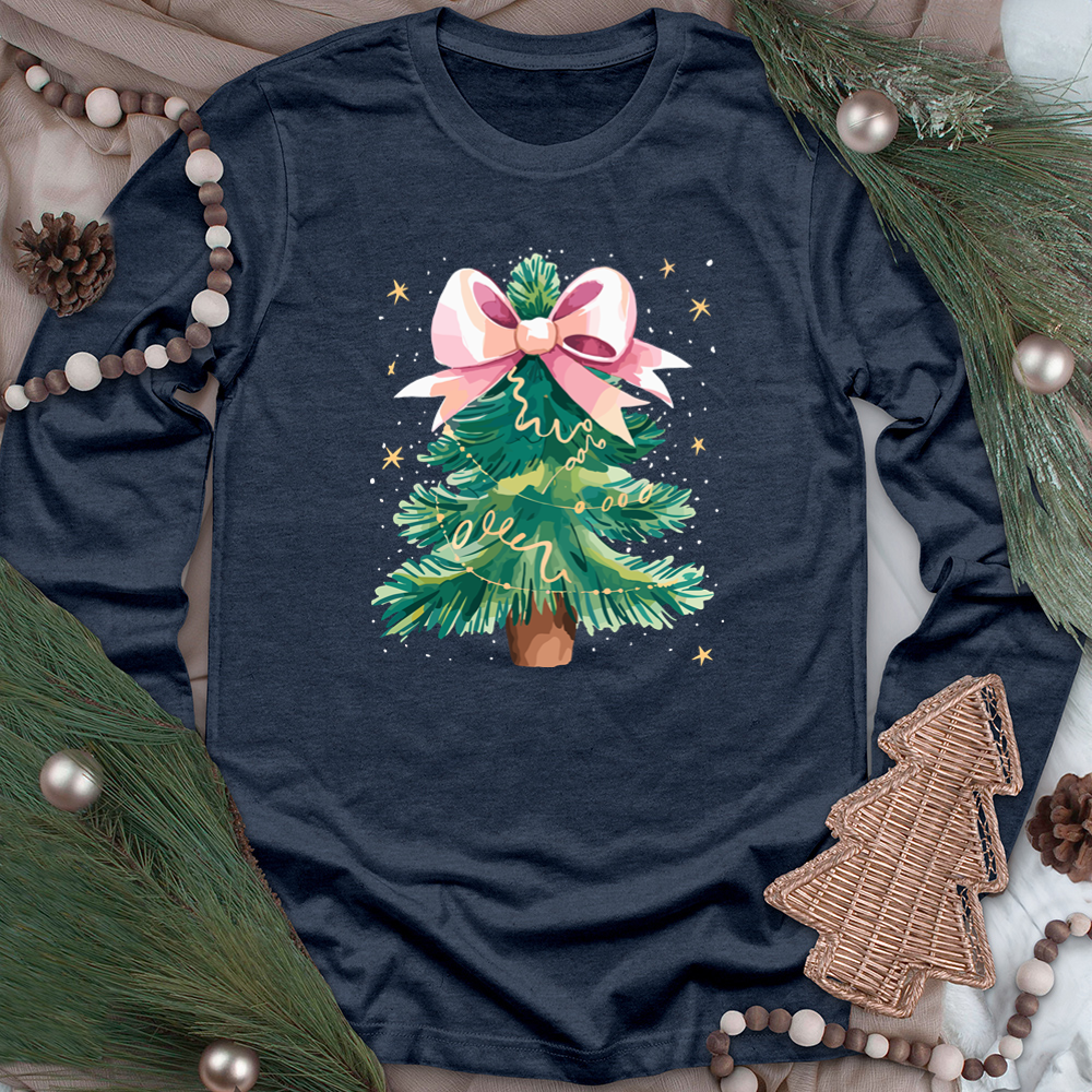 christmas tree bow long sleeve unisex tee