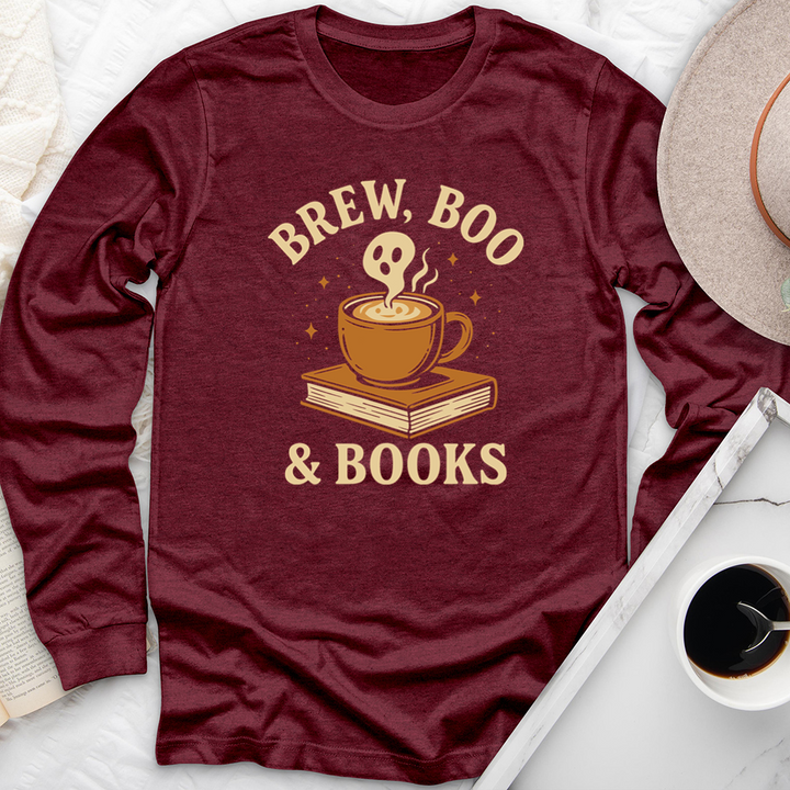 brew, boo and books long sleeve unisex tee