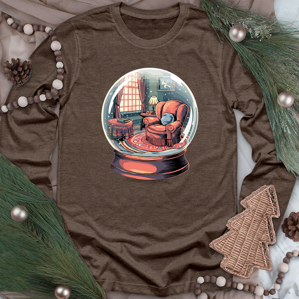 reading nook snowglobe long sleeve unisex tee