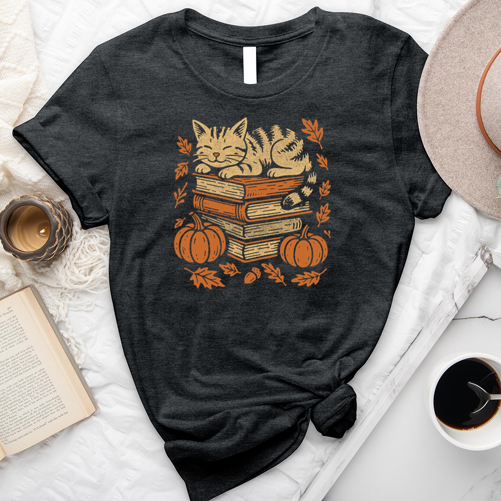 autumn cat books unisex tee