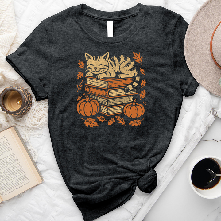 autumn cat books unisex tee