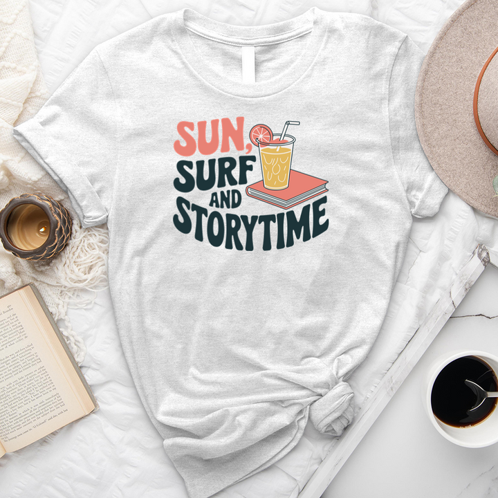 sun, surf and storytime unisex tee