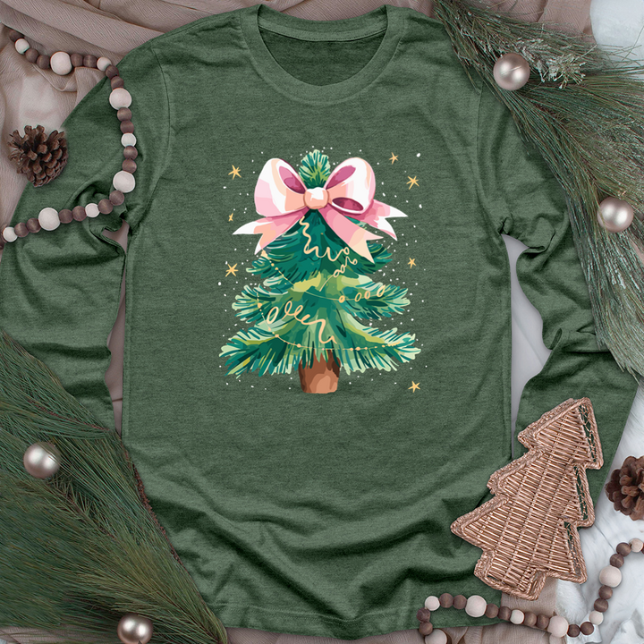 christmas tree bow long sleeve unisex tee