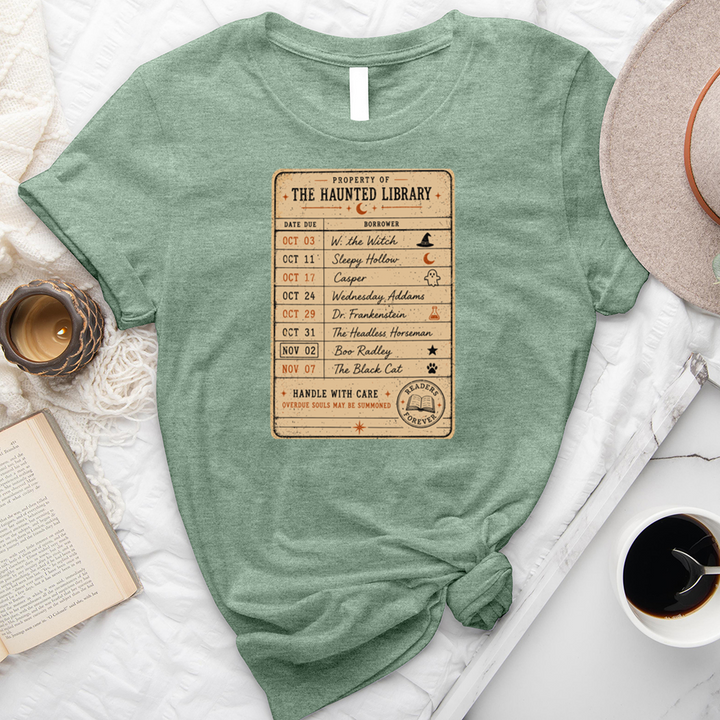 haunted library card unisex tee