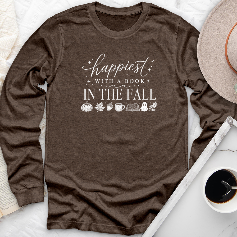 happiest with a book fall long sleeve unisex tee