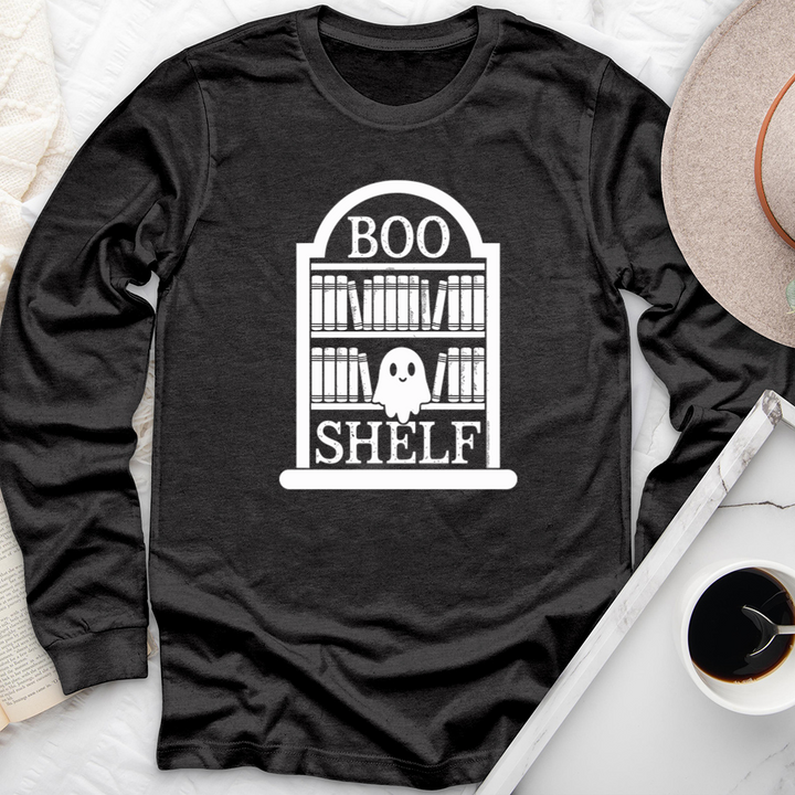 boo shelf sitting ghost long sleeve unisex tee