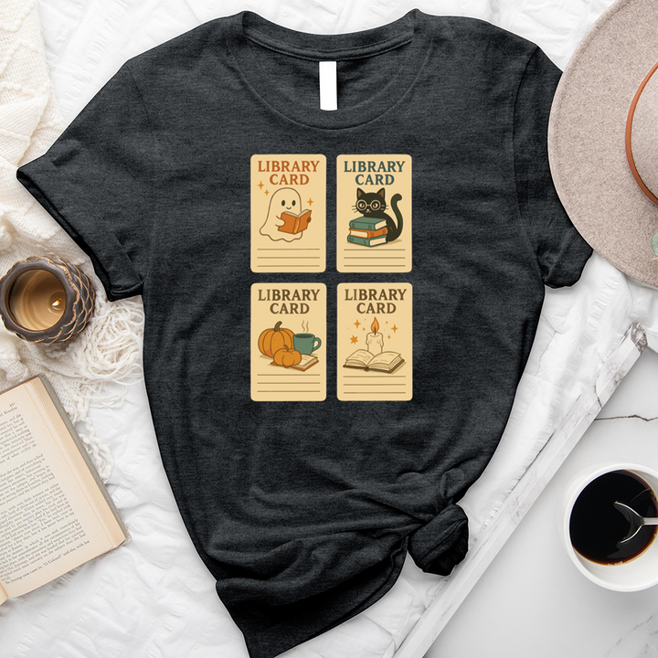 autumn library cards unisex tee