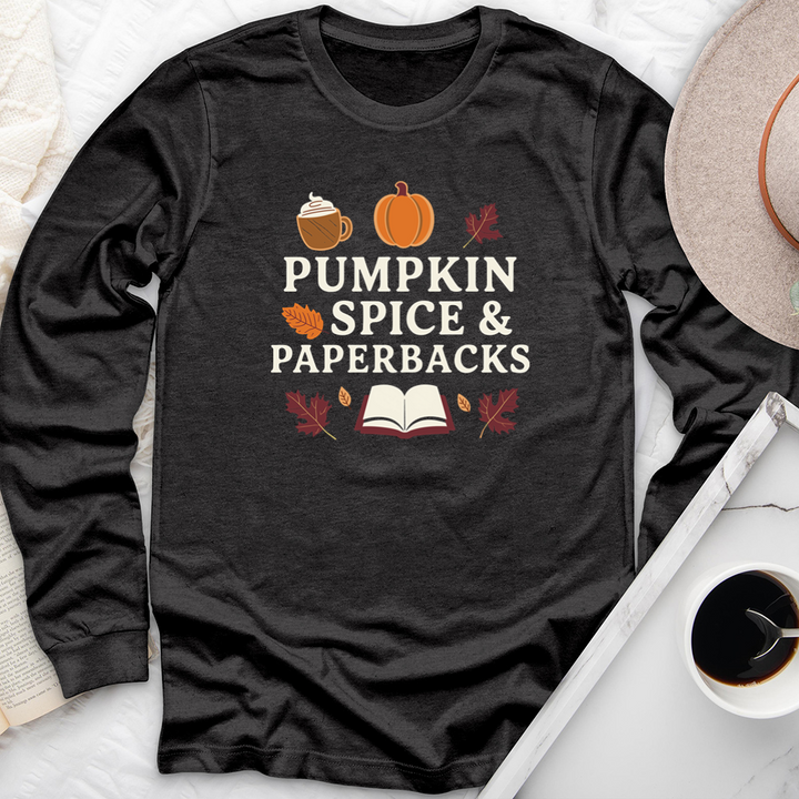 pumpkin spice and paperbacks long sleeve unisex tee