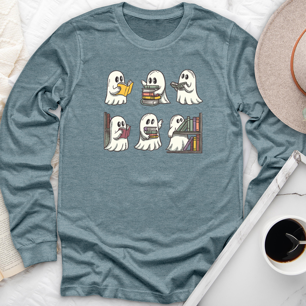 ghosts reading books long sleeve unisex tee
