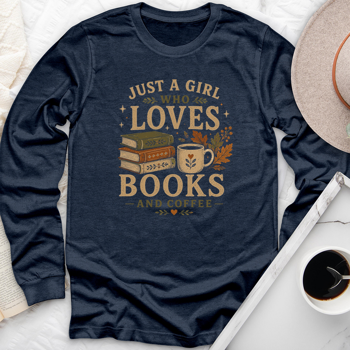 a girl who loves books and coffee long sleeve unisex tee