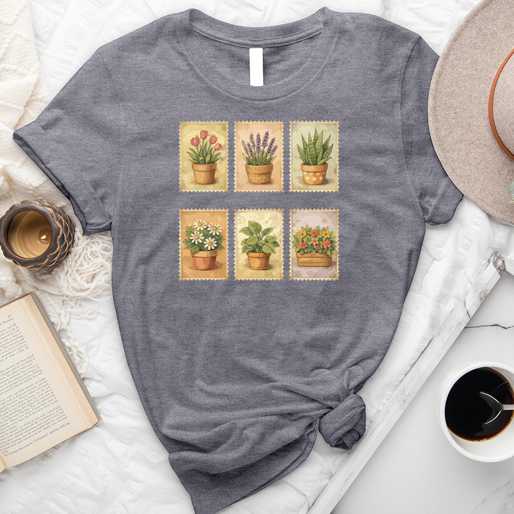 watercolor plant stamps tee