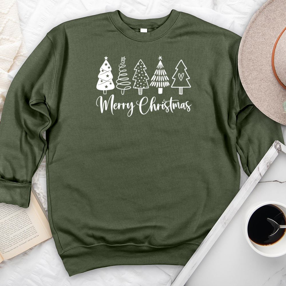 merry christmas white trees premium crewneck sweatshirt