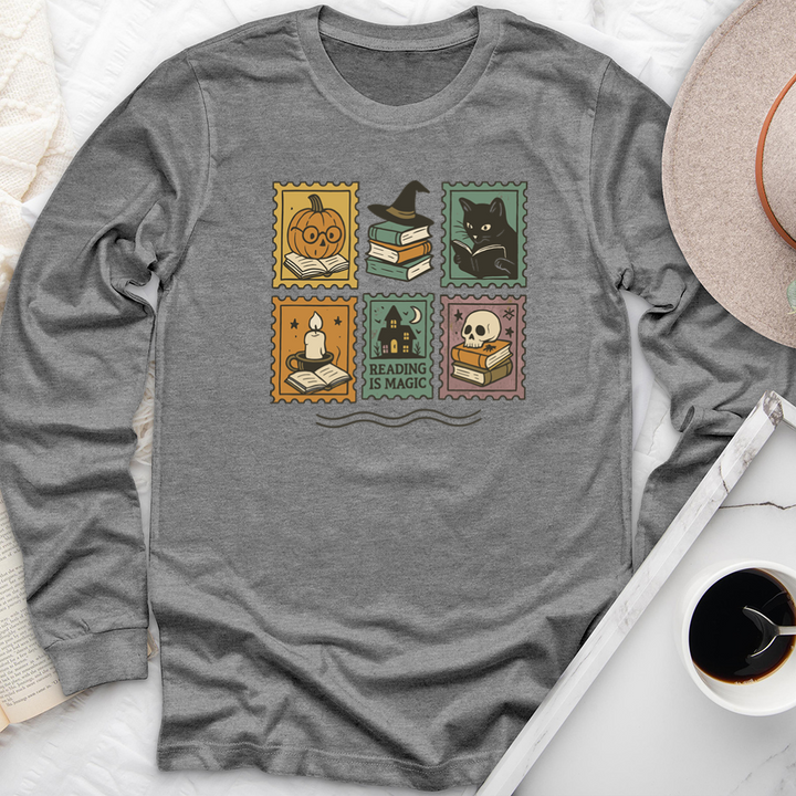 halloween reading stamps long sleeve unisex tee
