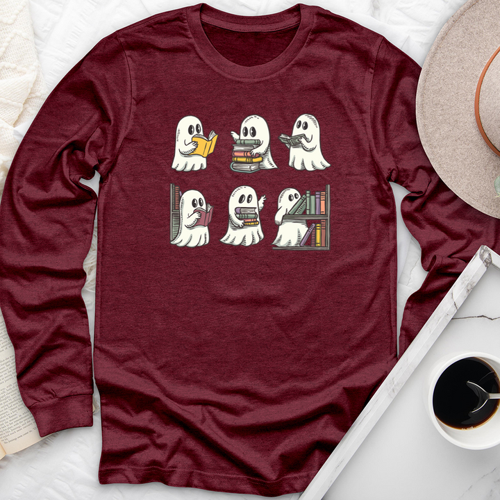 ghosts reading books long sleeve unisex tee