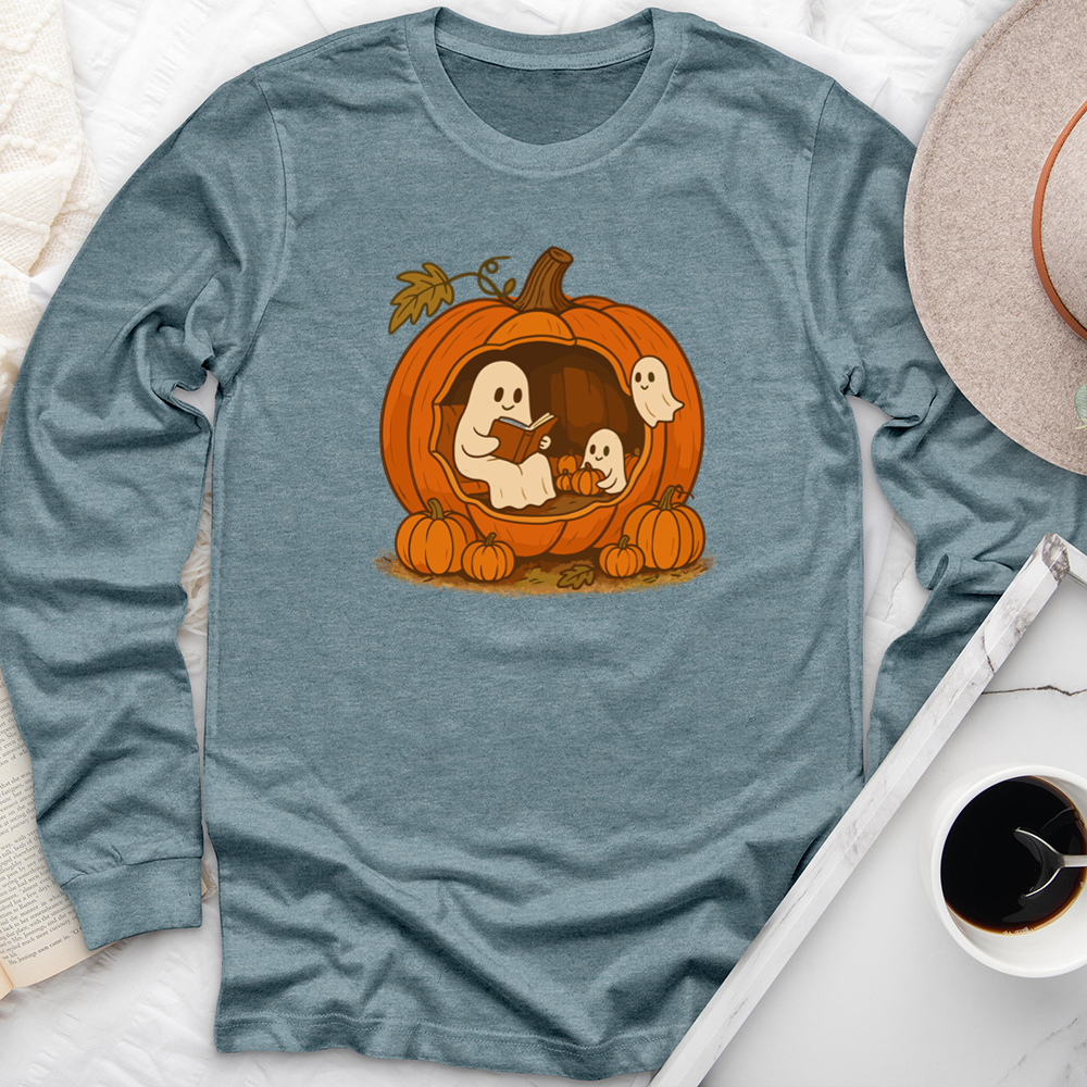 pumpkin reading nook long sleeve unisex tee