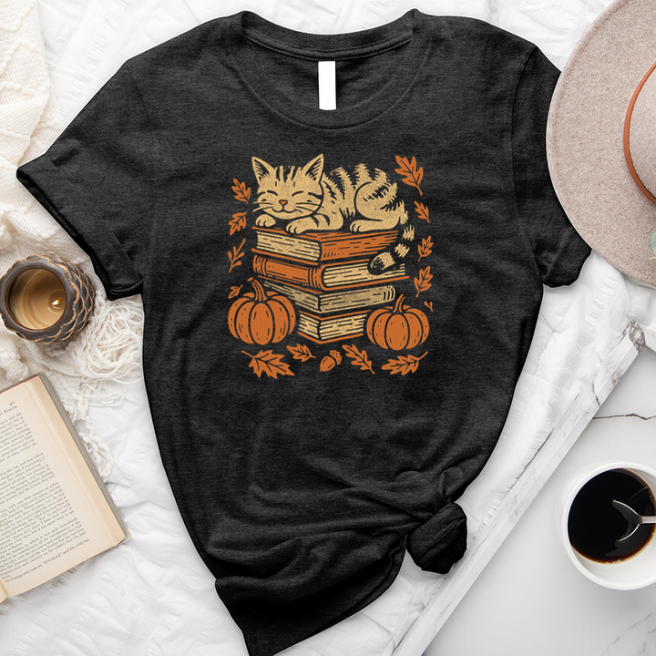 autumn cat books unisex tee