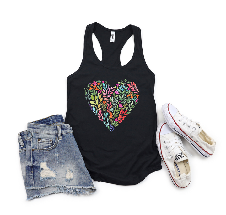 bright flower heart women's racerback tank top