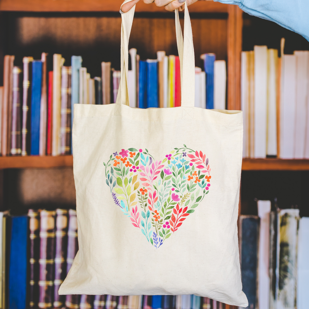 bright flower heart tote bag