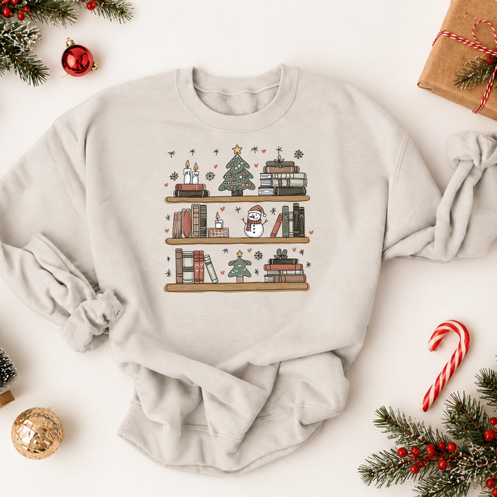 christmas bookshelf premium crewneck sweatshirt