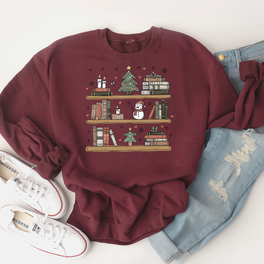 christmas bookshelf premium crewneck sweatshirt