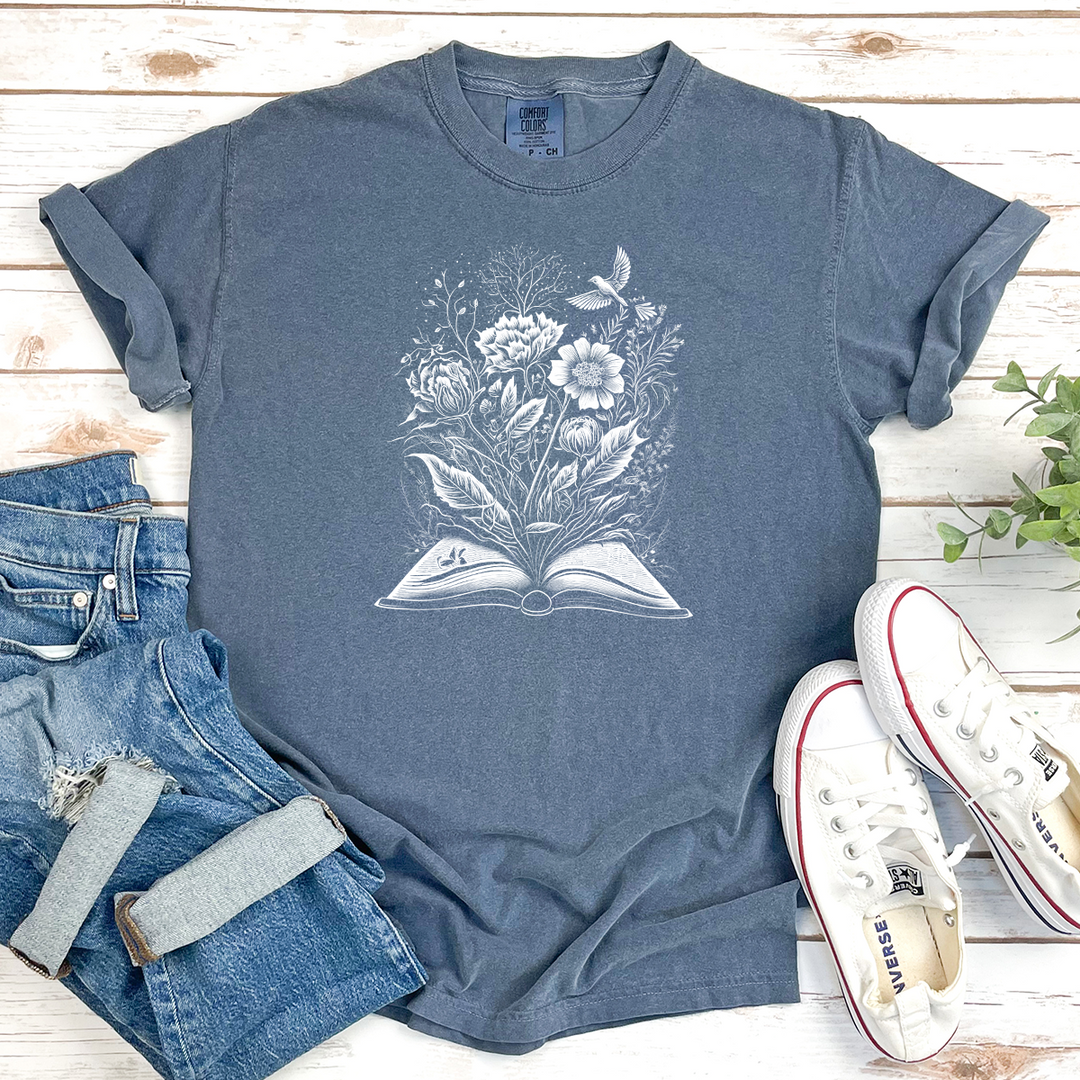 floral book cotton tee