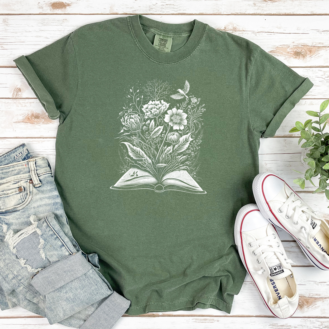 floral book cotton tee