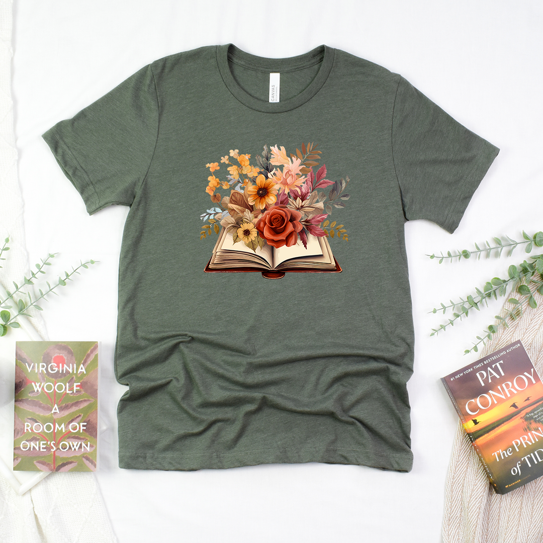 floral open book unisex tee