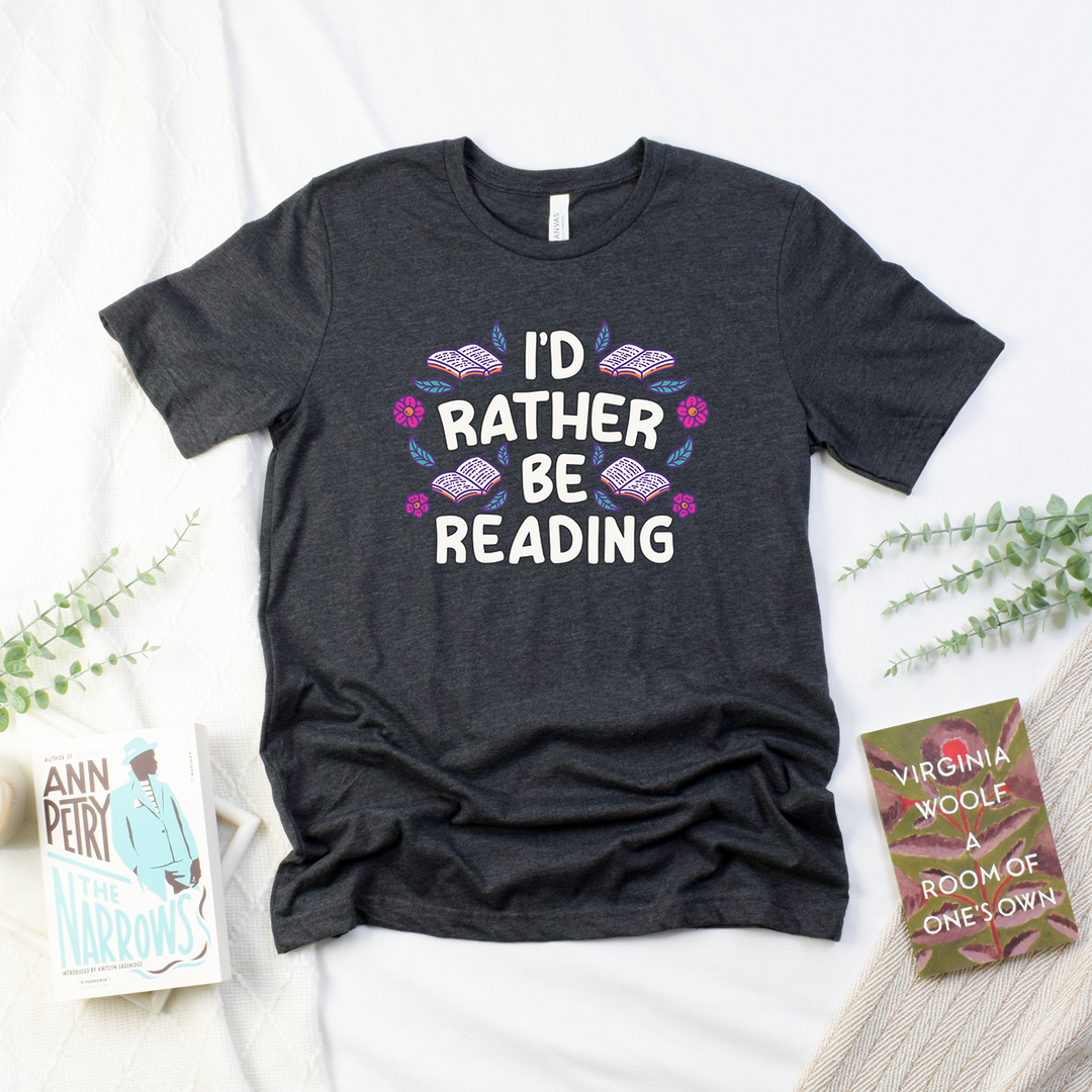 floral rather be reading unisex tee