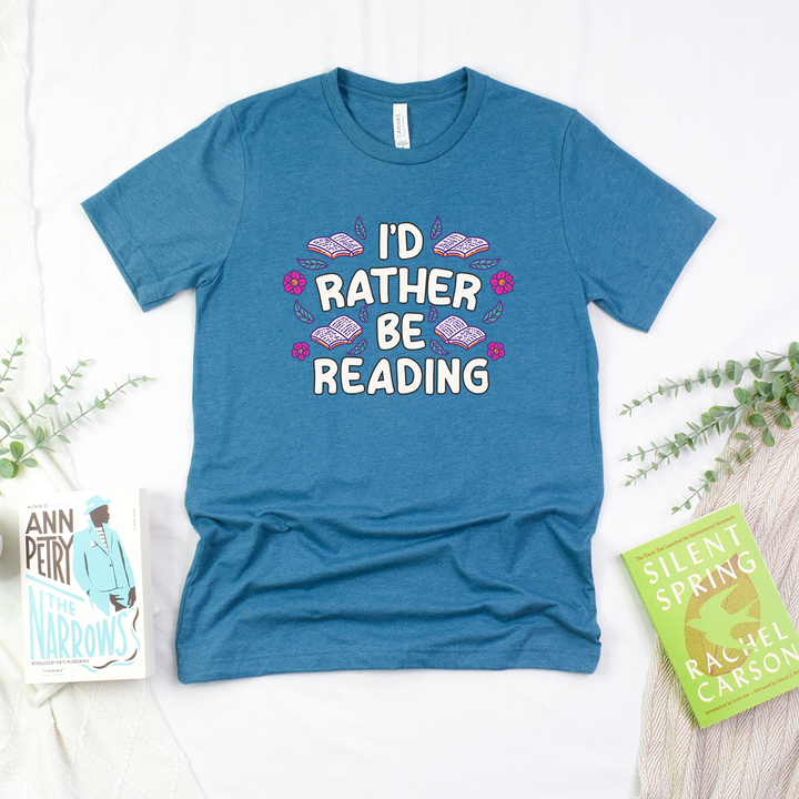floral rather be reading unisex tee