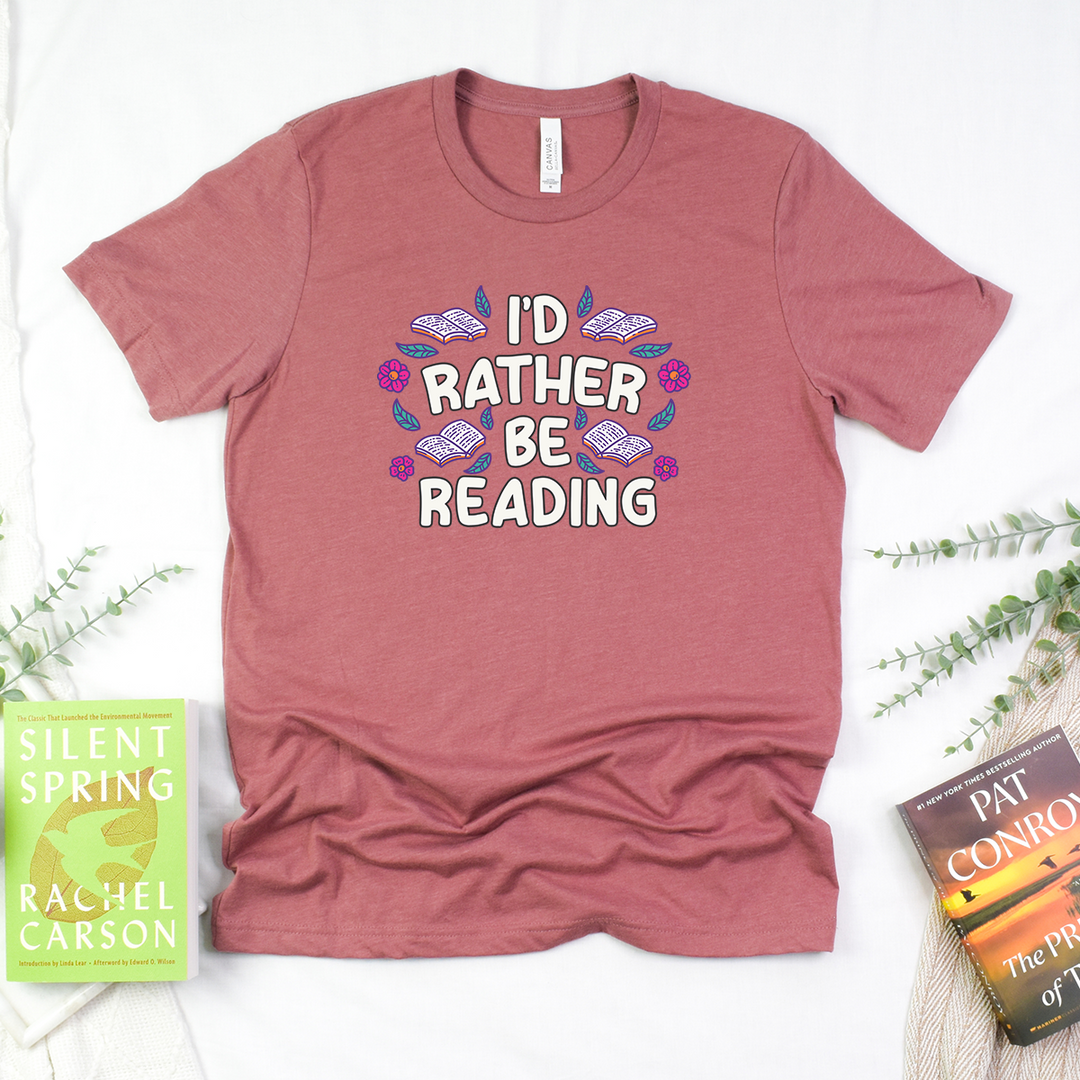 floral rather be reading unisex tee