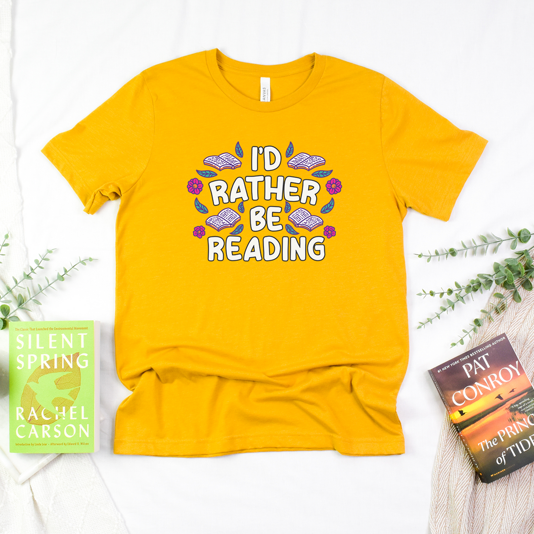 floral rather be reading unisex tee
