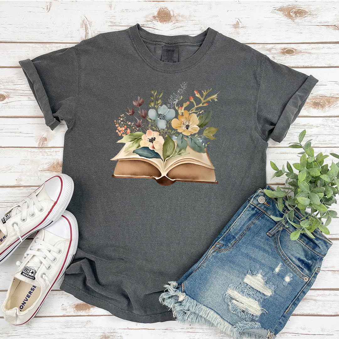 floral watercolor books cotton tee
