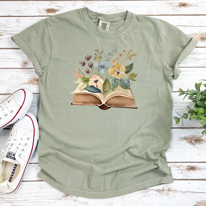 floral watercolor books cotton tee