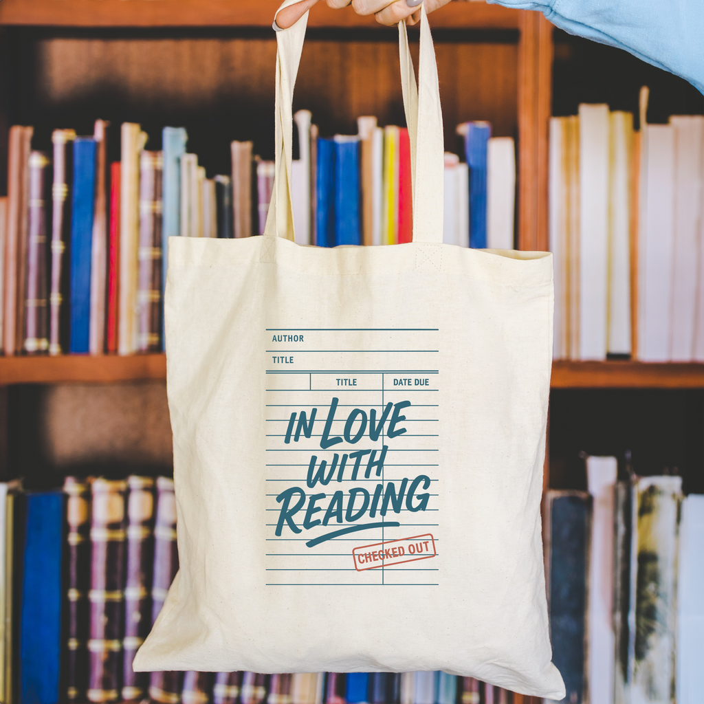 in love with reading tote bag